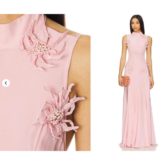 La Fuori Backless Maxi Dress in Ostrich Feather Pink XS NWT $780msrp - Picture 3 of 14